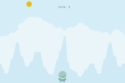 an alien catching falling coins while the score counts up