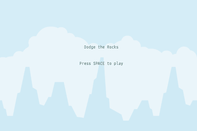 a title screen, an alien dodging falling rocks, and a game over screen