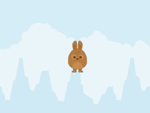 a rabbit walking left and right in front of a sky backdrop