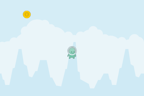 an alien and a coin gliding across the stage
